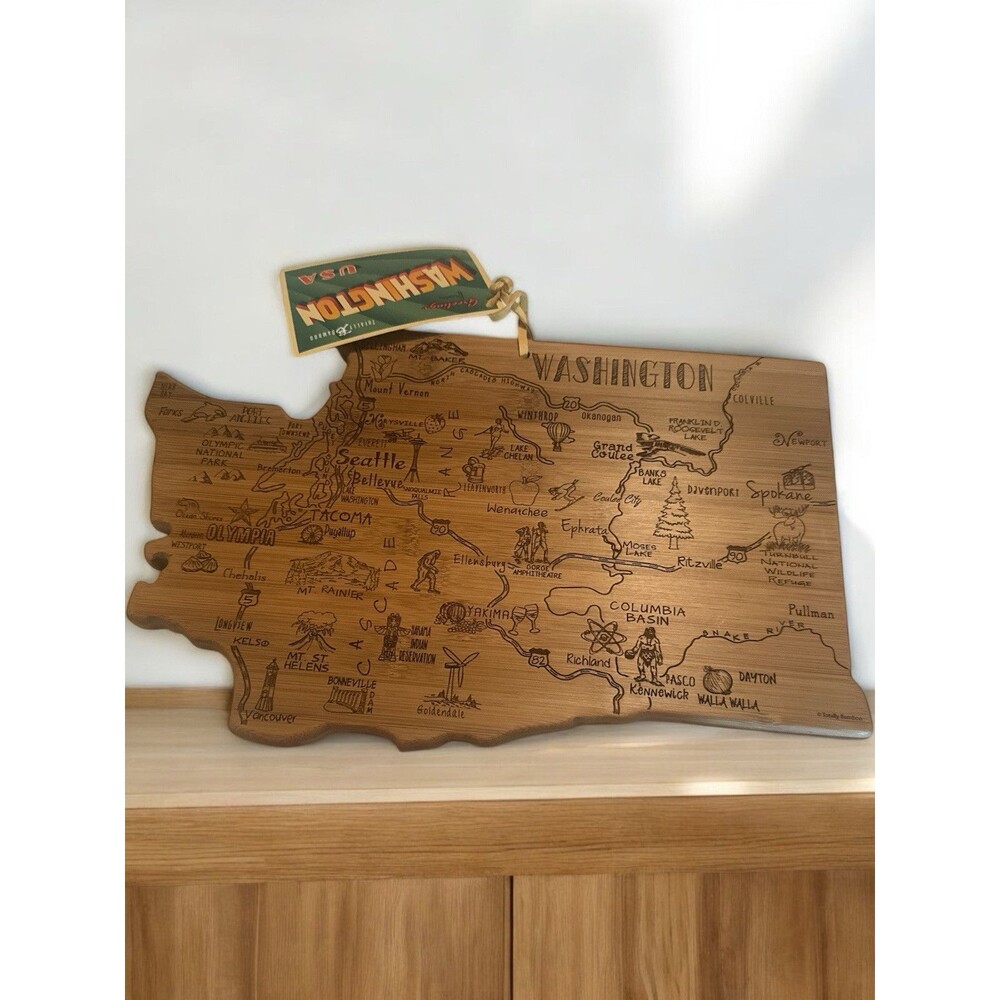 Totally Bamboo Washington State Shape Bamboo Serving And Cutting Board Wall Art